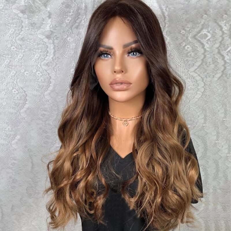 Human Hair 5x5 Closure 13x4 Lace Front Wig Middle Part Brazilian Hair Wavy Brown Wig 130% 150% Density with Baby Hair Ombre Hair 100% Virgin Glueless Pre-Plucked For Women Long Human Hair Lace Wig2