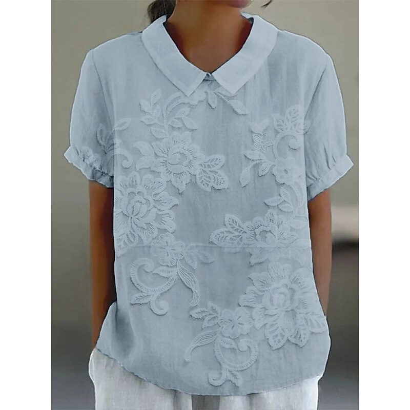 Women's Shirt Floral Daily Casual Short Sleeve Shirt Collar Regular Tops Daily Holiday Buttons Print White Pink Blue Green Khaki Summer Spring4