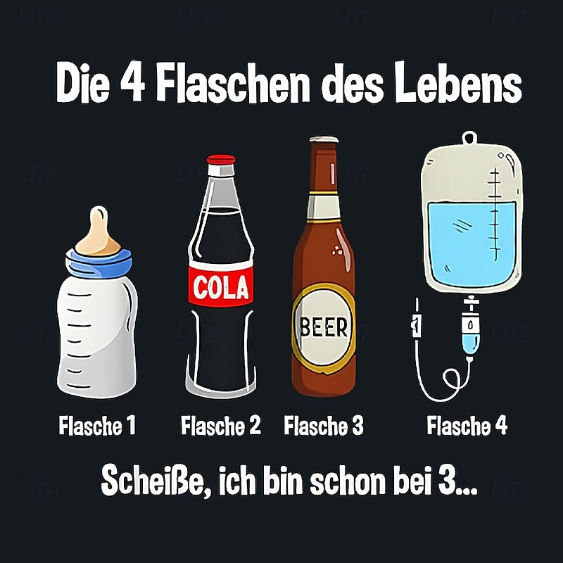 Men's Funny Short Sleeve Graphic Tee: The 4 Bottles of Life Beer Humor Lifestyle4