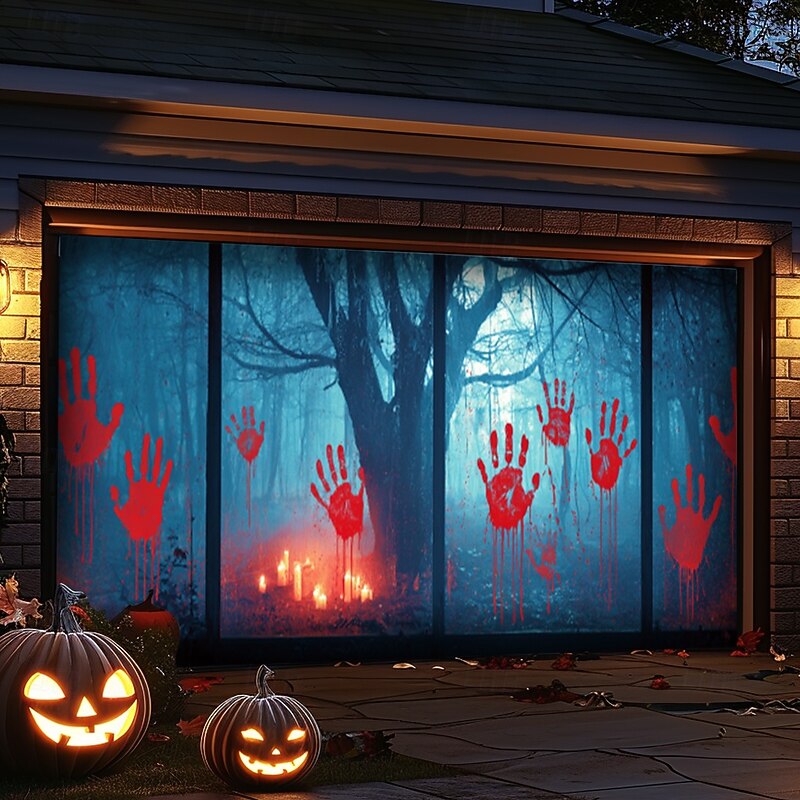 Halloween Garage Door Cover Pumpkin Outdoor Banner Scary Vintage Door Large Backdrop Decoration for Holiday Outdoor Garage Door Home Wall Decorations4
