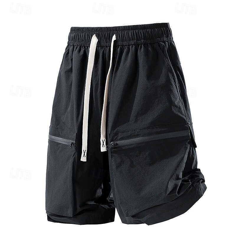 Men's Cargo Shorts Shorts Baggy Shorts Pocket Elastic Waist Drawstring Fig Leaf Soft Sports Knee Length Sports Outdoor Daily Going out Classic Workout Slim ArmyGreen Black 1#2