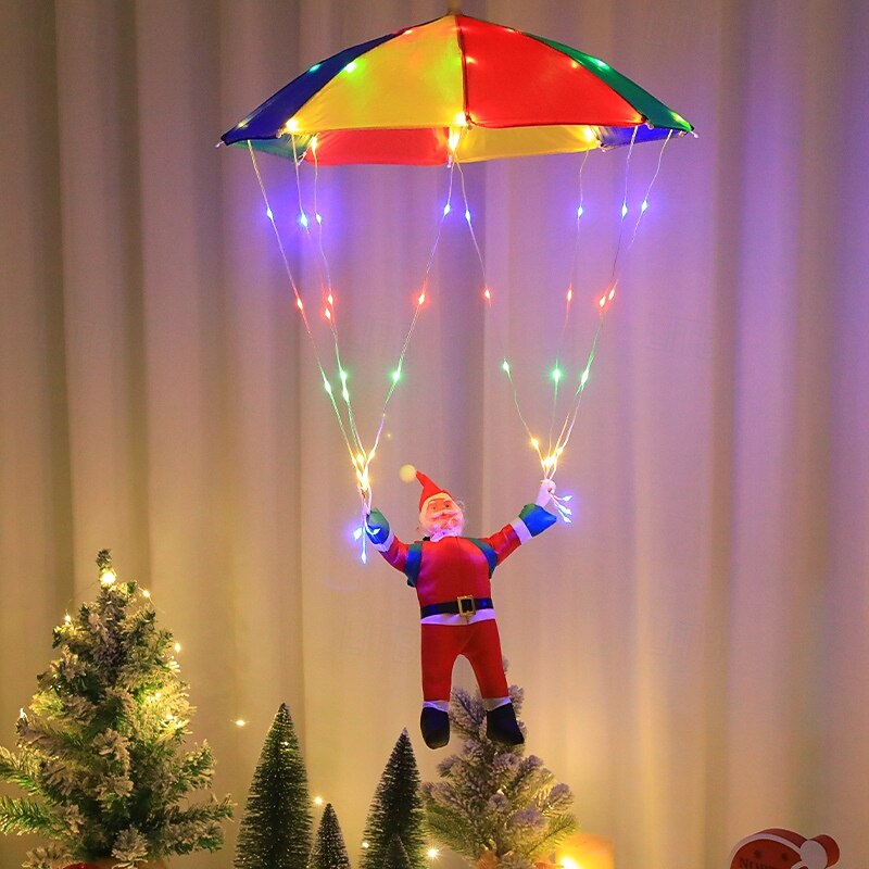 1 Pc Christmas Santa parachuting roof hanging light, leather wire light, indoor and outdoor Christmas atmosphere decoration light, solar/AAA battery box/USB power supply4