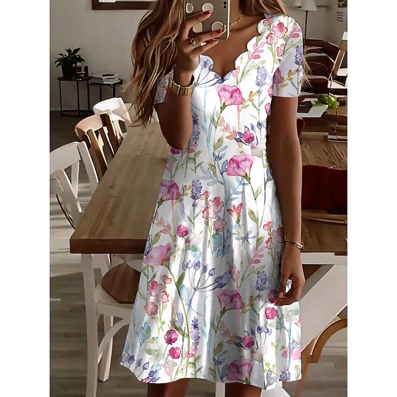 Women's Mini Dress T Shirt Dress Tee Dress Sundress Summer Dress Casual Daily Regular Fit Floral Graphic Short Sleeve V Neck White Light Green Blue Green Summer Spring4