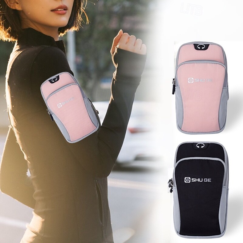 Arm Bag with Earphone Hole Sports Armband for Marathon Jogging Running Sports Bag Lightweight Water Resistant Velcro Reflective Strip Polyester Men's Women's Running Bag