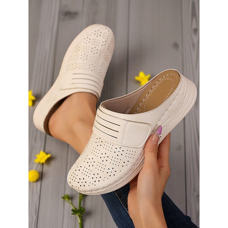 Women's Lightweight Perforated Mules – Breathable Slip-On Shoes for Walking, Travel and Daily Wear