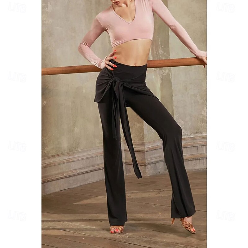 Latin Dance Pants Pure Color Splicing Women's Performance Training Theme Party Spandex