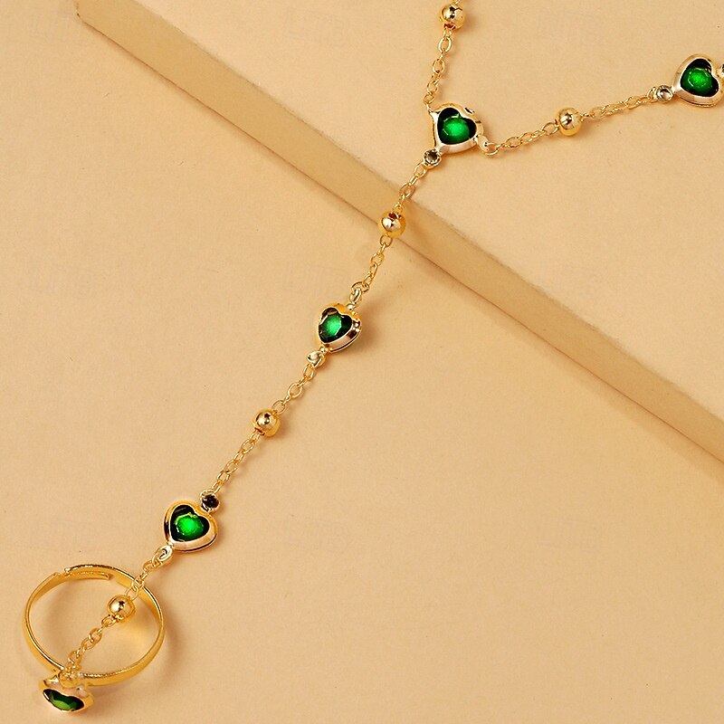 Women's Ring Bracelet / Slave bracelet Classic Heart Precious Fashion Cute Stone Bracelet Jewelry Green For Gift Daily Engagement3