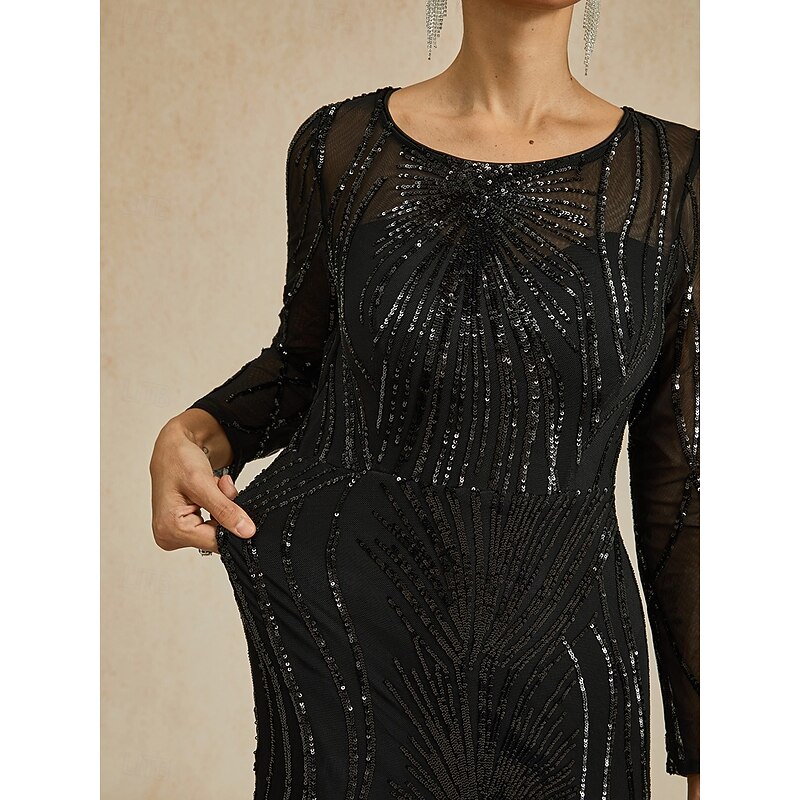 Women's Maxi Dress Sheath Dress Elegant Evening Party Regular Fit Solid Color Long Sleeve Crew Neck Black Fall Winter3