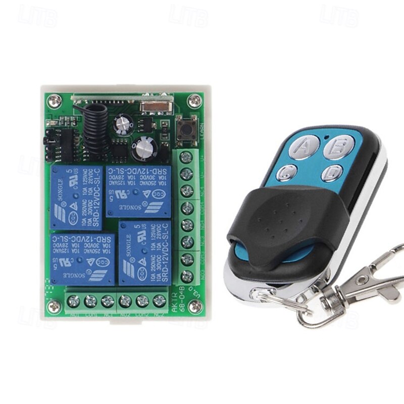 DC12V 4CH RF Wireless Remote Control Switch/10A Relay Receiver Learning Code ON OFF Switch 433mhz