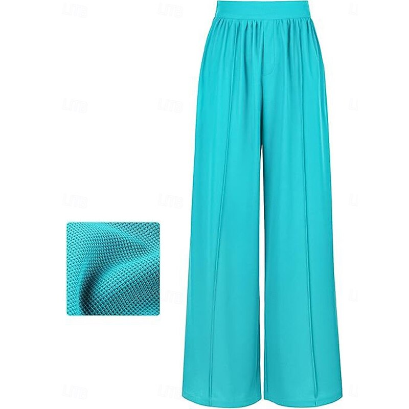 Women's Wide Leg Chinos Vacation Vintage Fashion Full Length High Waist Solid Color Pocket Elastic Waistband Comfy Soft Comfortable Stretchy Outdoor Street Black Pink Blue Gray Summer Spring Regular2