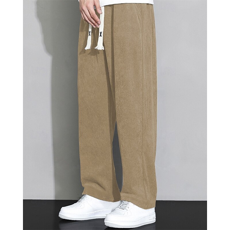 Men's Corduroy Pants Trousers Casual Pants Pocket Elastic Waist Drawstring Plain Comfort Sports Outdoor Daily Fashion Casual Blue Khaki Micro-elastic3
