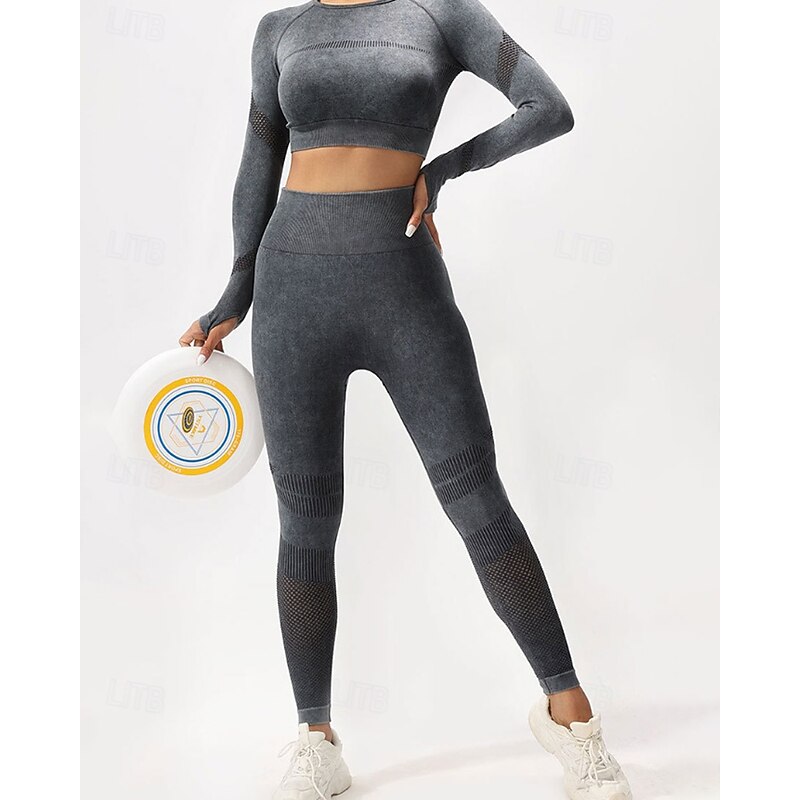 Women's 2 Pieces Yoga Sweatsuit Lounge Outfits  Fall Solid Color Clothing Suit ArmyGreen Black Gym Workout High Waist Stretchy Breathable Long Sleeve Sport Activewear Slim2