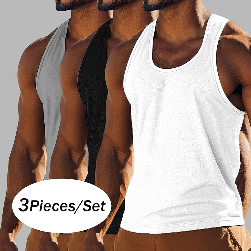 Men's Tank Top Vest Undershirt Sleeveless Shirt Sleeveless Crewneck Summer Solid Color Plain Fashion Classic Comfortable Street Casual Sports A B C Top Tee for Men