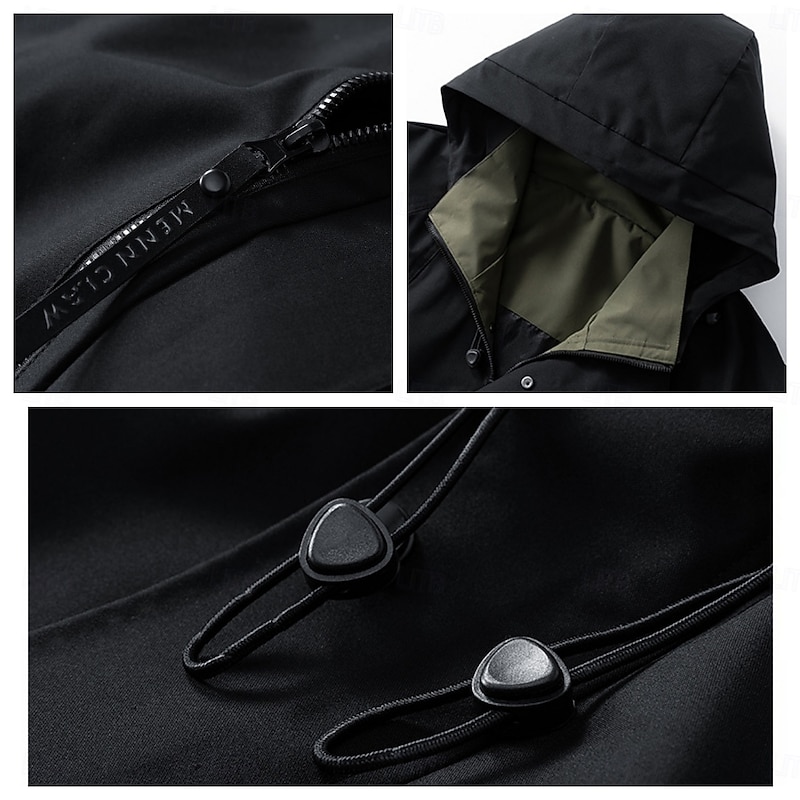 Men's Sport Coat Raincoat Hiking Jacket Outdoor Casual Waterproof Windbreaker Zipper Pocket Spring &  Fall Solid Color Fashion Streetwear Hooded Regular Black White Yellow Green Jacket4