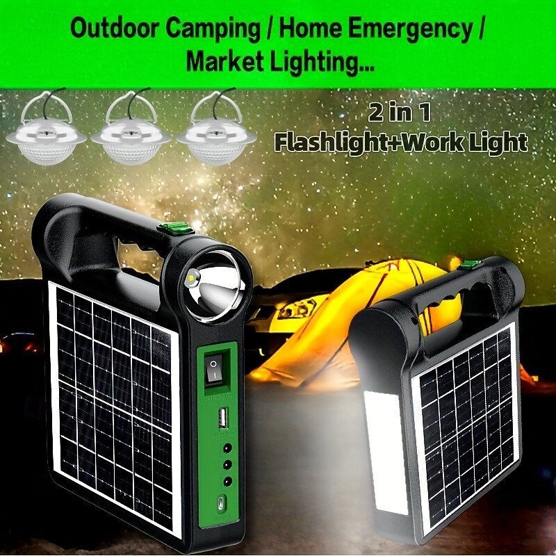 6000mAh Portable Solar Generator System Kit with Lithium Battery LED Lights USB Charger Solar Charging Panel for Outdoor Camping & Home Use2
