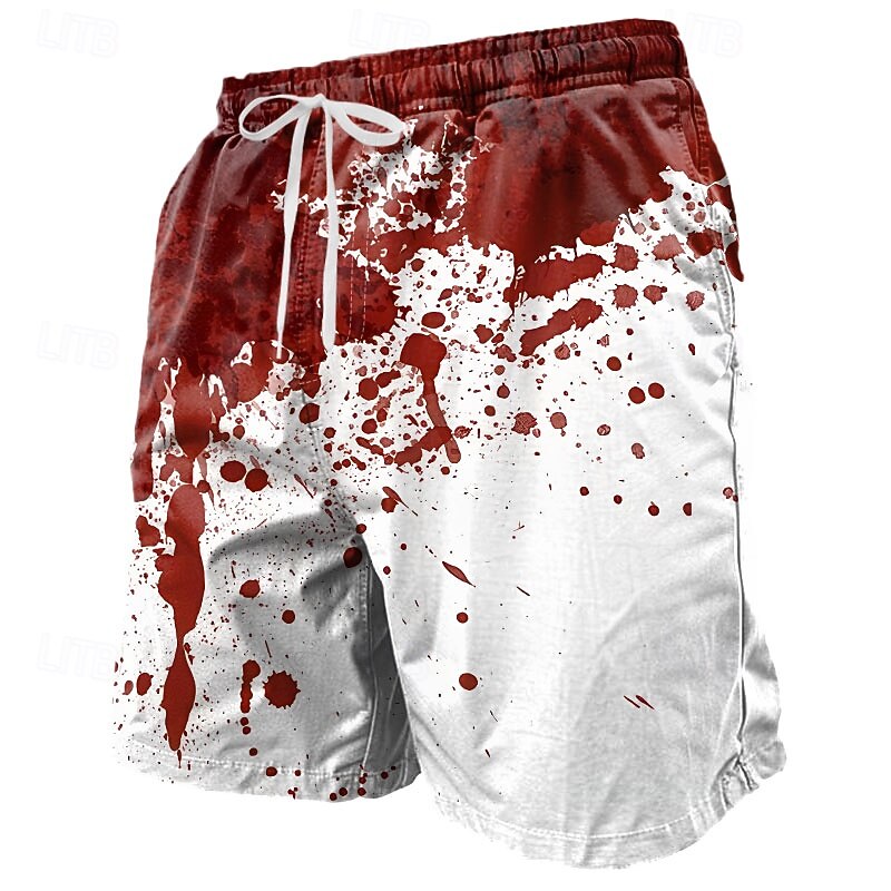 Men's Blood Splatter Blood stains Halloween Costumes Swim Trunks Swim Shorts Board Shorts Mid Waist Punk Gothic Holiday Streetwear Side Pockets Mesh Lining Elastic Drawstring Waist Designer Clothing
