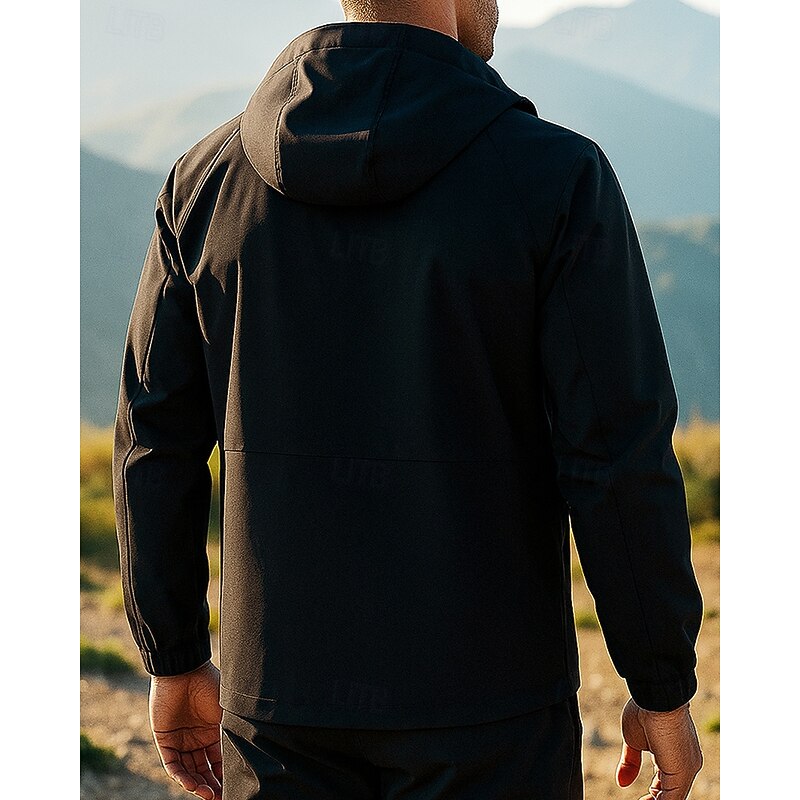 Men's Windbreaker Softshell Jacket Outdoor Waterproof Windproof Hiking Outfits Hiking Clothes Spring Autumn / Fall Top Camping / Hiking / Caving Running Solid Color Black White2