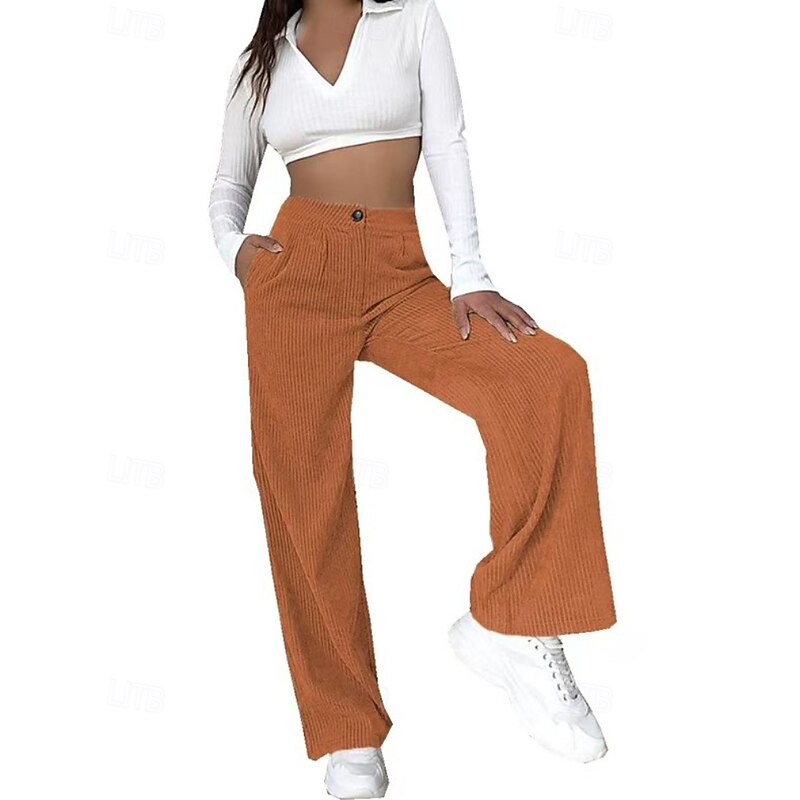 Women's Wide Leg Slacks Streetwear Casual Full Length Natural Plain Pocket Elastic Waist Comfortable Holiday Daily Wear Weekend Dark-Gray Orange red rice white Black Fall Regular Fit4