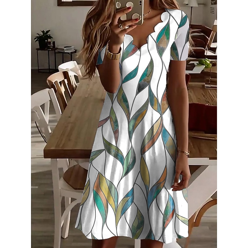 Women's Mini Dress T Shirt Dress Tee Dress Sundress Summer Dress Casual Daily Regular Fit Floral Graphic Short Sleeve V Neck White Light Green Blue Green Summer Spring3