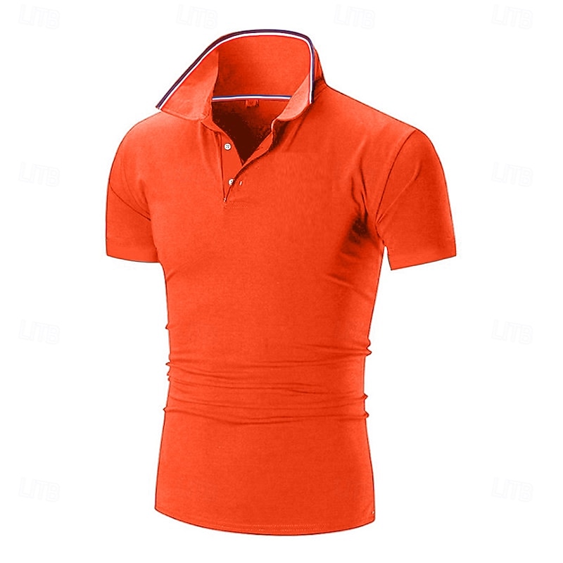 Men's Golf Shirt Pique Polo Shirt Business Casual Ribbed Polo Collar Short Sleeve Fashion Basic Solid Color Buttons Summer Spring &  Fall Regular Fit Black Pink White Yellow Light Green Red Golf Shirt4