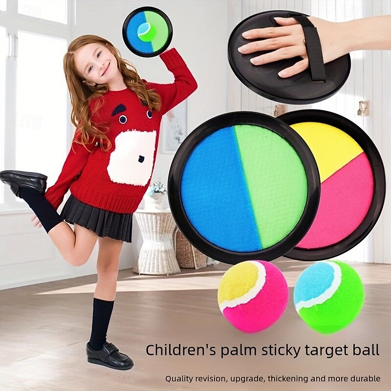 Sticky Ball Game Set with Suction Cup Paddle, Colorful Plastic Throw and Catch Toy for Family Fun, Interactive Outdoor Sports Equipment for Kids and Adults