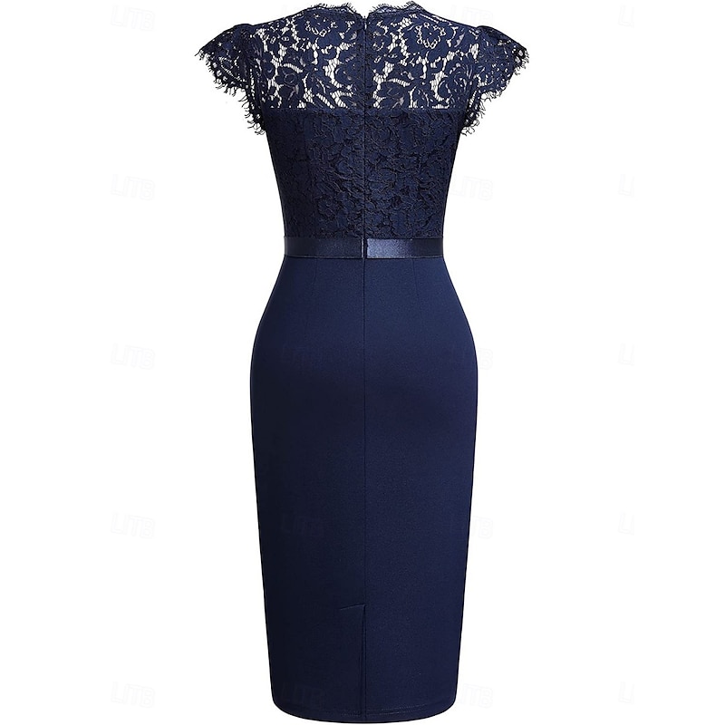 Women's Mini Dress Lace Dress Cocktail Dress Wedding Guest Dress Chiffon Elegant Fashion Modern Outdoor Cocktail Party Regular Fit Plain Short Sleeve Crew Neck Black Pink Dark Blue Summer Spring Fall4