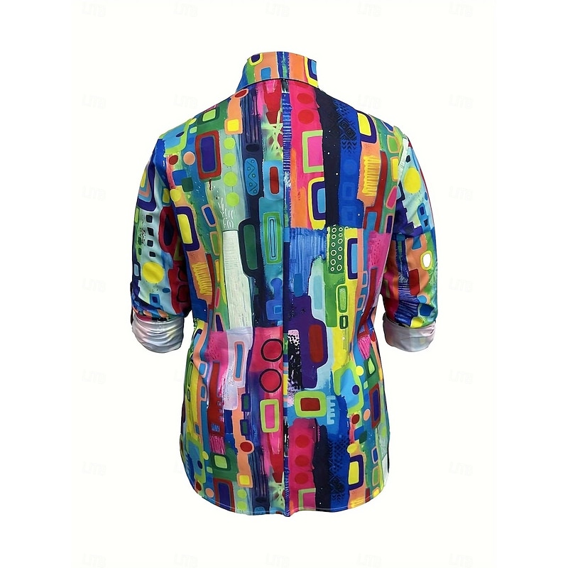 Women's Shirt Button Down Tunic Shirt Collar Long Sleeve Graphic Geometric Daily Stylish Casual Regular Tops Work Daily s Print Blue Green Spring4