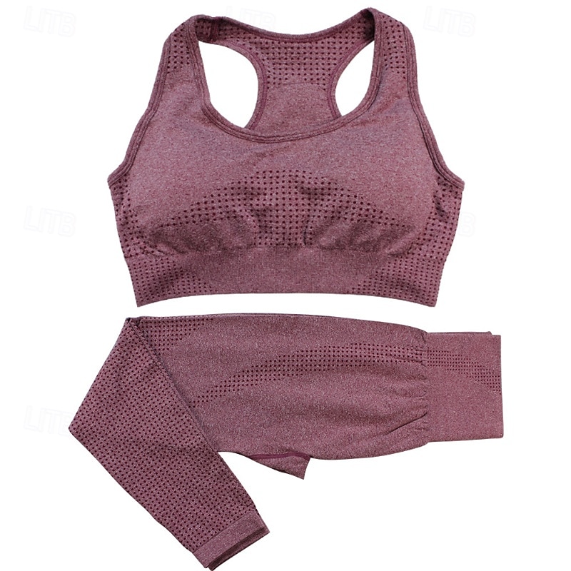 Women's 2 Pieces Yoga Sweatsuit Lounge Outfits  Sports Bra Seamless Leggings Solid Color Clothing Suit Dark Grey Lake Blue Gym Workout High Waist Stretchy Breathable Sleeveless Sport Activewear Slim3