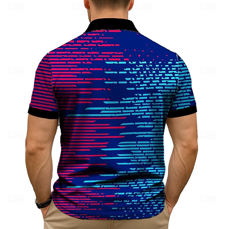 Men's Polo Business Casual Turndown Short Sleeve Fashion Geometric Color Block Buttons Summer Blue Green Polo3