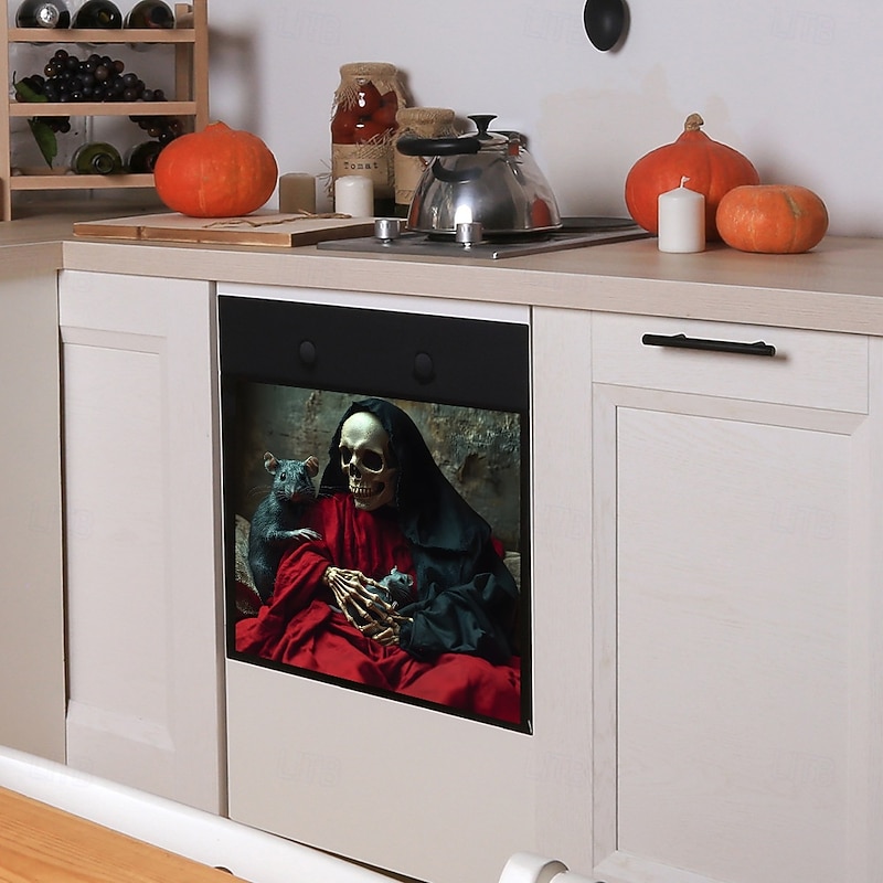 Halloween Smiling Skull and Rat Window Decal, Glass Cabinet and Kitchen Self-Adhesive Wall Sticker, Spooky Home Decoration for Halloween Party4