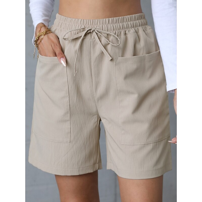 Women's Chinos Shorts Basic Casual Short High Waist Plain Pocket Elastic Waistband Comfy Soft Comfortable Stretchy Outdoor Street Apricot White Pink Blue Summer Spring Regular Fit4