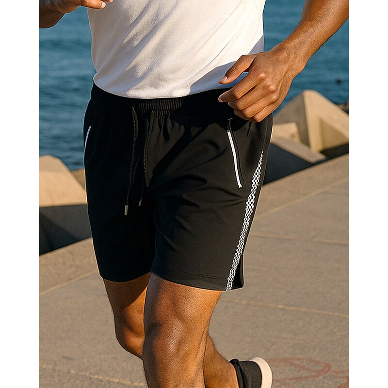 Men's Running Shorts sport pants Elastic Waistband Shorts Sports & Outdoor Casual Breathable Quick Dry Lightweight Elastic Tennis Golf Running Regular Fit Sportswear Activewear Color Block White