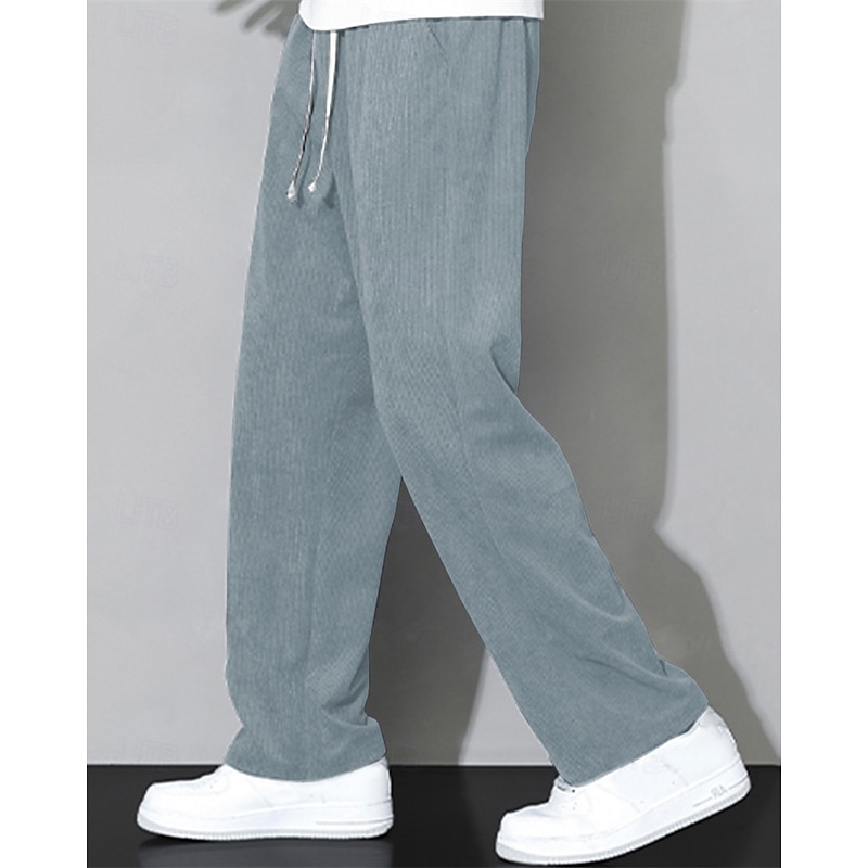Men's Corduroy Pants Trousers Casual Pants Pocket Elastic Waist Drawstring Plain Comfort Sports Outdoor Daily Fashion Casual Blue Khaki Micro-elastic4