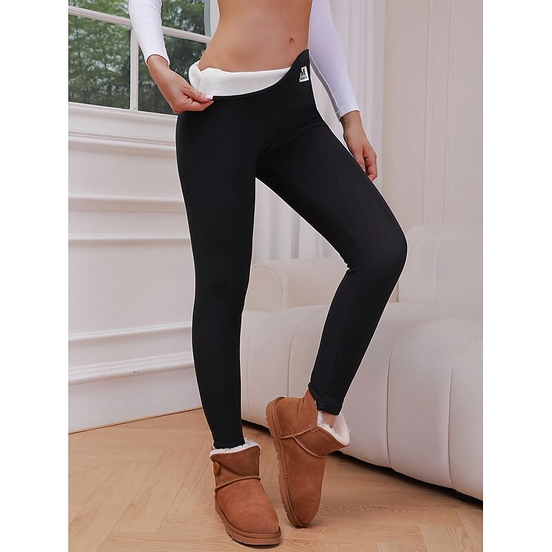 Women's EU / US Size Tights Cozy Fleece Lined Cozy Leggings Elegant Athleisure Full Length High Rise Solid Colored Knitted Basic Comfy Soft Comfortable Micro-elastic Sports & Outdoor Casual Daily3