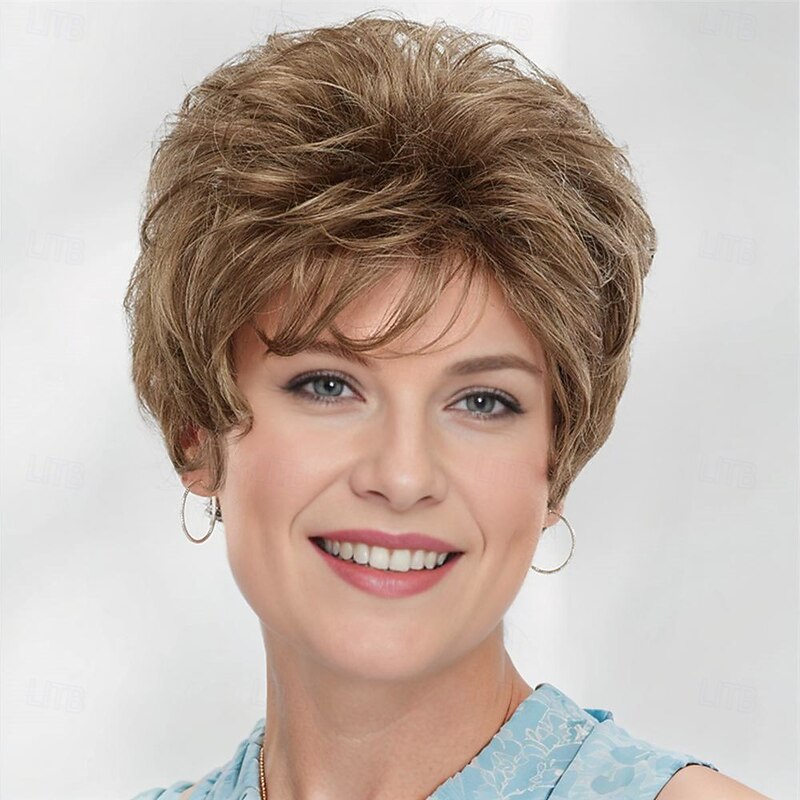 Cover Girl WhisperLite Wig Pretty Short Wig with Piecey Bangs and Textured Layers/Multi-Tonal Shades of Blonde Silver Brown and Red3