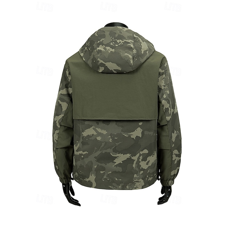 Men's Sport Coat Hiking Jacket Parka Windcheater Jacket Sports Outdoor Casual Waterproof Windbreaker Zipper Pocket Fall Winter Camouflage Active Hooded Regular Green Jacket2