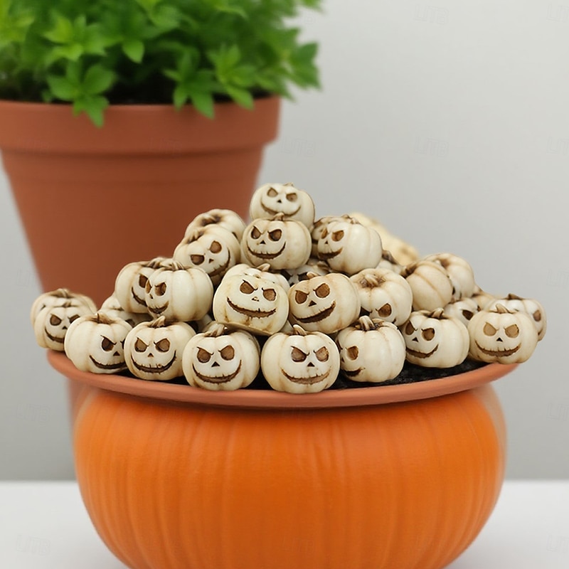 20PCS Halloween Mini Pumpkin Pebble Set, Spooky Jack-o'-Lantern Face Fillers for Outdoor Yard, Planter, and Garden Decorations3