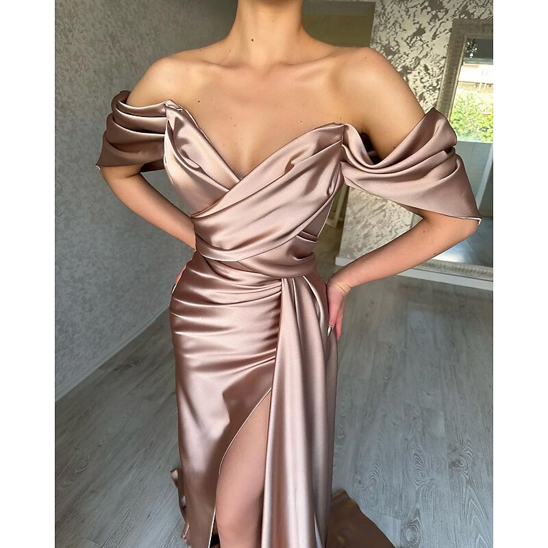 Mermaid / Trumpet Evening Gown Elegant Dress Formal Wedding Court Train Flowy Dress Sleeveless Sweetheart Satin with Pleats Ruched Slit3
