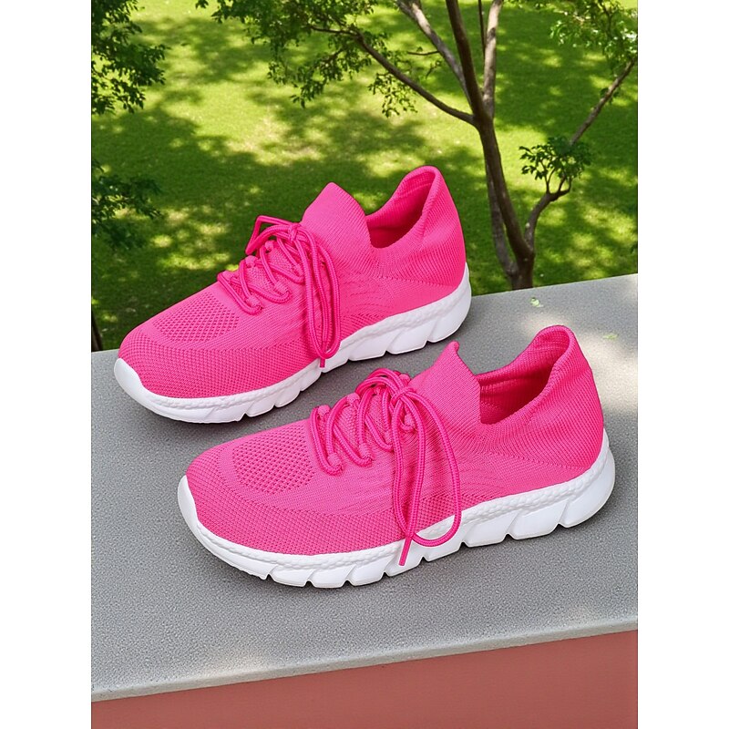 Women's Rose Pink Flyknit Sneakers – Lightweight Breathable Running Shoes for Jogging, Gym and Casual Outdoor Sports3