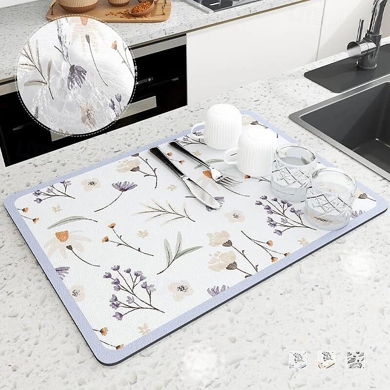 Multi Purpose Kitchen Drying Mat Water Absorbent Diatomaceous Earth Dish Draining Pad Non Slip Wear Resistant Table Countertop Mat for Sink Bathroom Bar and Dining Area2