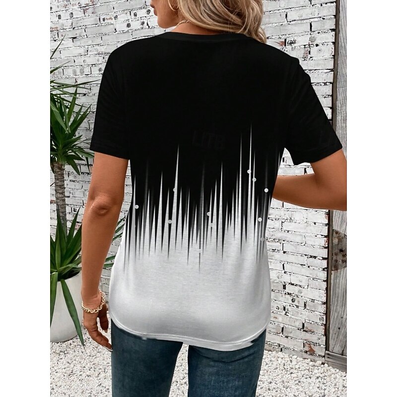 Women's T Shirt Ombre Graphic Color Block Vintage Stylish Classic Short Sleeve Crew Neck Round Neck Regular Tops Daily Print Black Blue Fuchsia Brown Green Summer Spring3