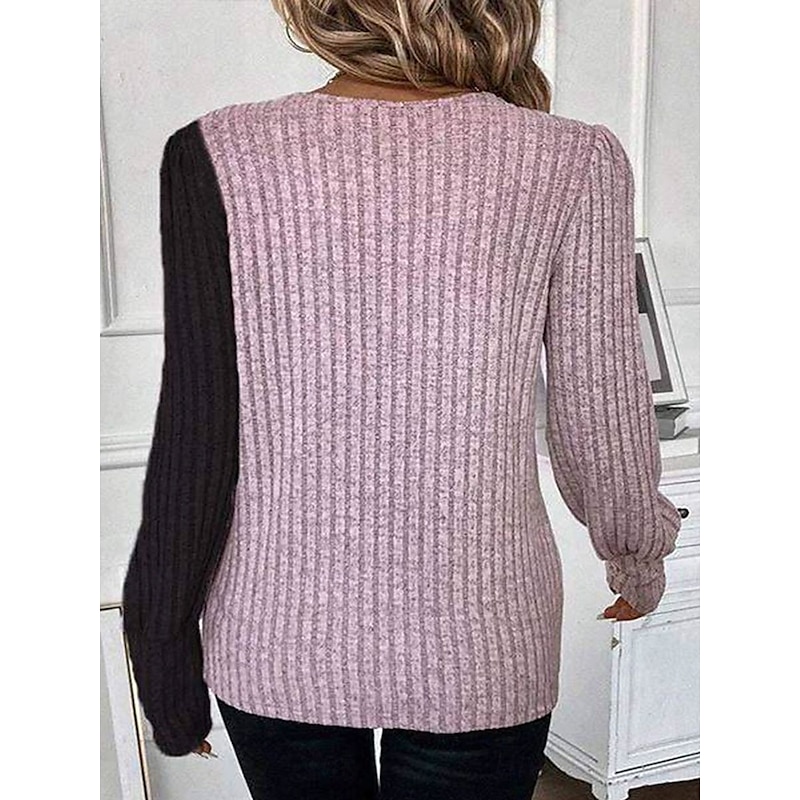 Women's Blouse Geometric Color Block Tropical Stylish Casual Long Sleeve Crew Neck Regular Tops Daily Patchwork Buttons Pink Sky Blue Gray Spring Fall Winter2