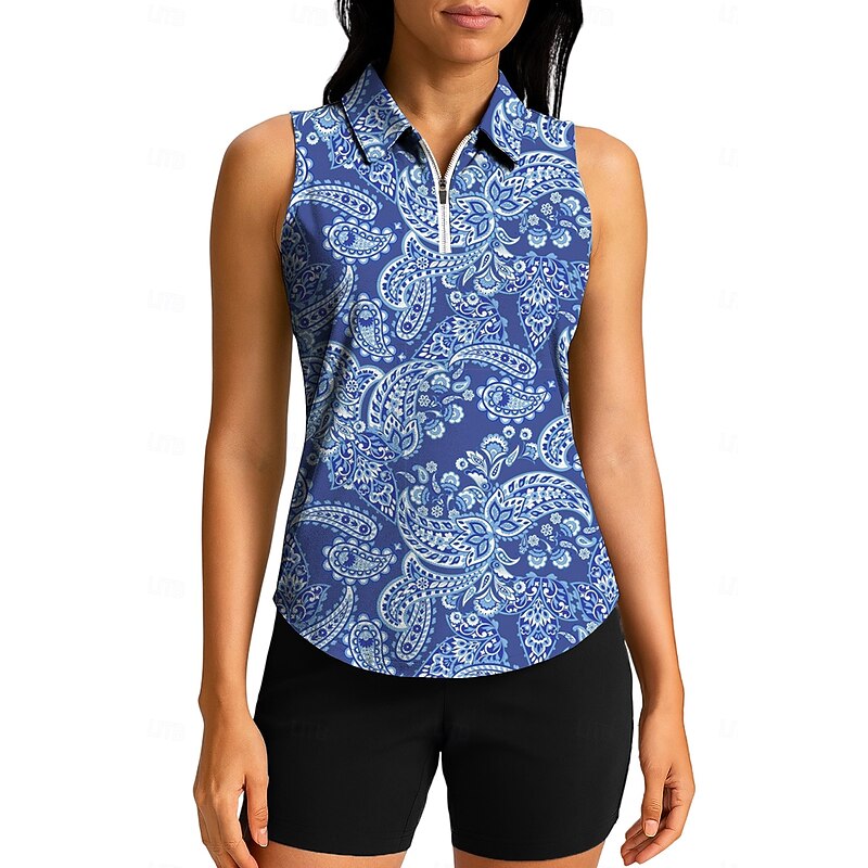 Women's Multi Color Tops Sport Shirt Golf Polo Shirt Tennis Shirt Sleeveless Zipper UPF50+ UV Resistant High Elasticity Moisture Wicking Breathable Tennis Pickleball Running Turndown Zip Collar Shirt