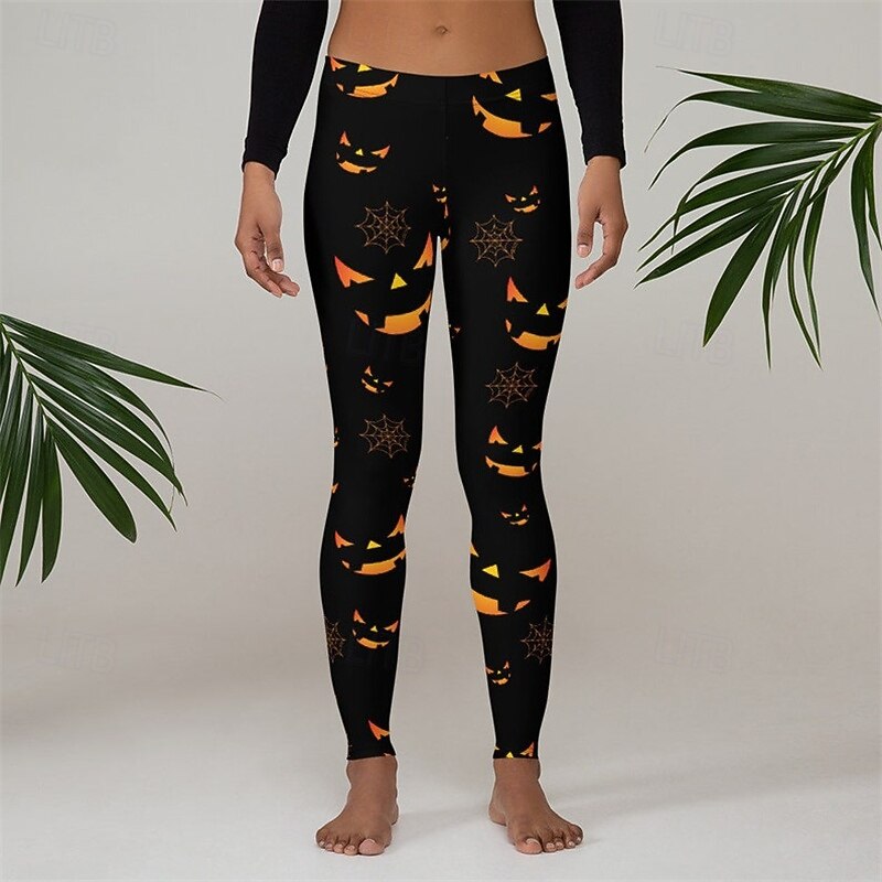Women's Pants Trousers Leggings Cozy Leggings Streetwear Casual Full Length High WaistPantsHalloween Bat Elastic Waist Print Breathability Comfortable Stretchy Vacation Street Daily Wear Black Spring4