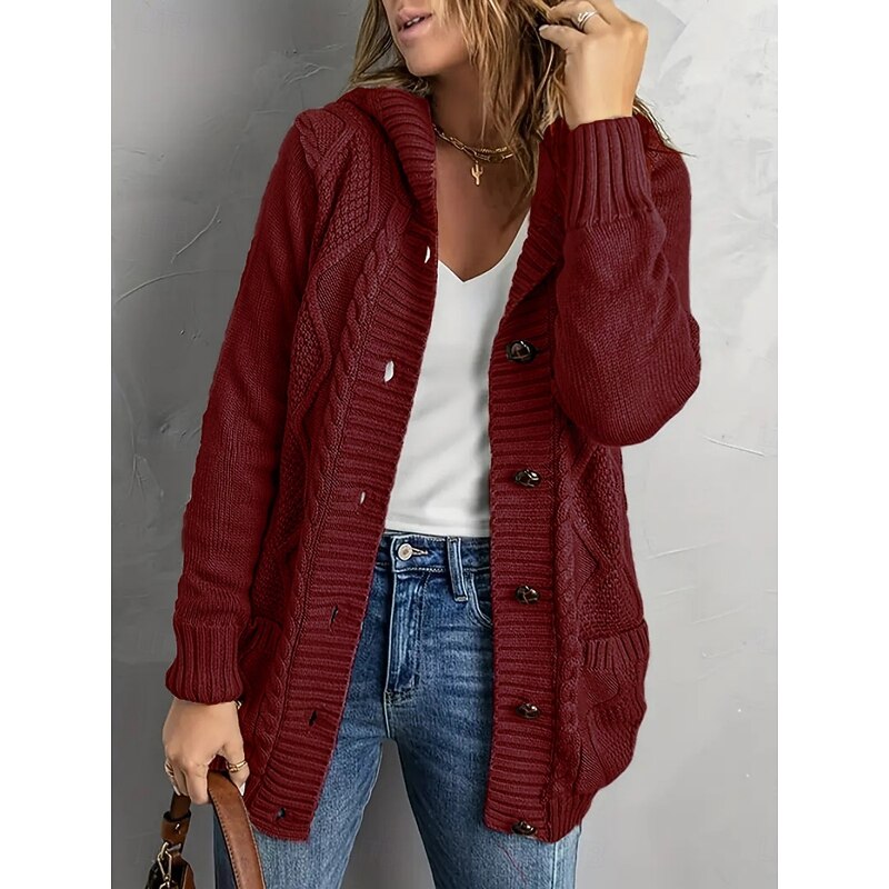 Women's Winter Coat Comfortable Breathable Pocket Fashion Daily Plain Outdoor Casual Daily Single Breasted Regular Hooded Regular Fit Long Sleeve Outerwear Black Yellow Wine Fall Winter4