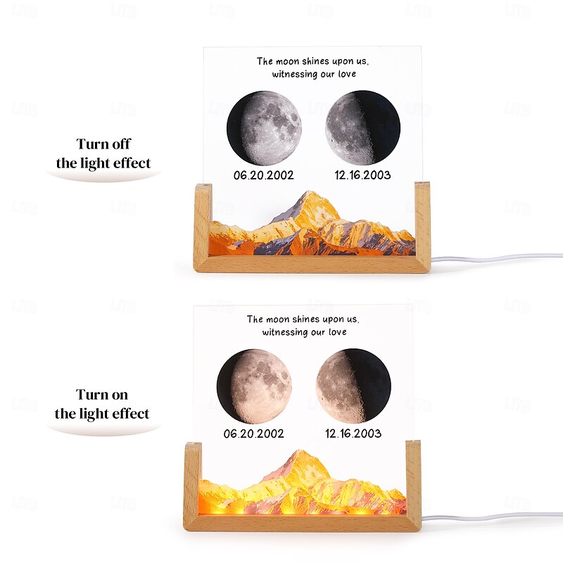 1 PC  Personalized Acrylic Night Light That Can Be Customized Based On A Specific Date To Show The Moon Phase With Options To Customize Text And Date. This Makes It A Personalized Gift For Lover3