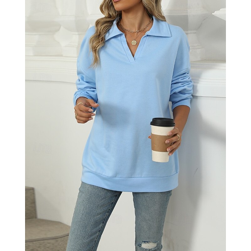 Women's Pullover Sweatshirt Sweatshirts Plain Streetwear Casual Long Sleeve V Neck Regular Tops Street Holiday Going out Black Pink Light Grey Light Blue Fall Winter4