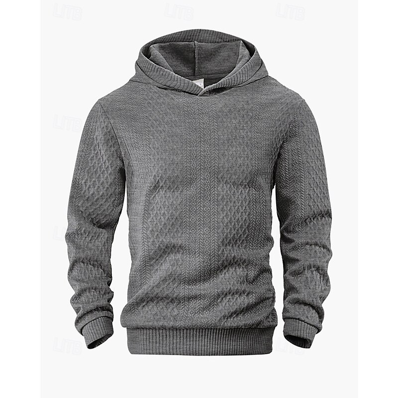 Men's Hoodie Black White Army Green Khaki Gray Hooded Plain Jacquard Ribbed Textured Knit-texture Sports & Outdoor Daily Holiday Polyester Streetwear Basic Casual Spring Fall Clothing Apparel Hoodies