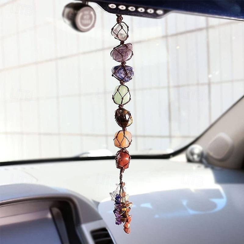 Irregular Gemstone Hanging Ornament Natural Crystal Pendant Decoration for Home Office Car Rearview Mirror Energy Healing Stone Charm Unique Decorative Hanging Accessory