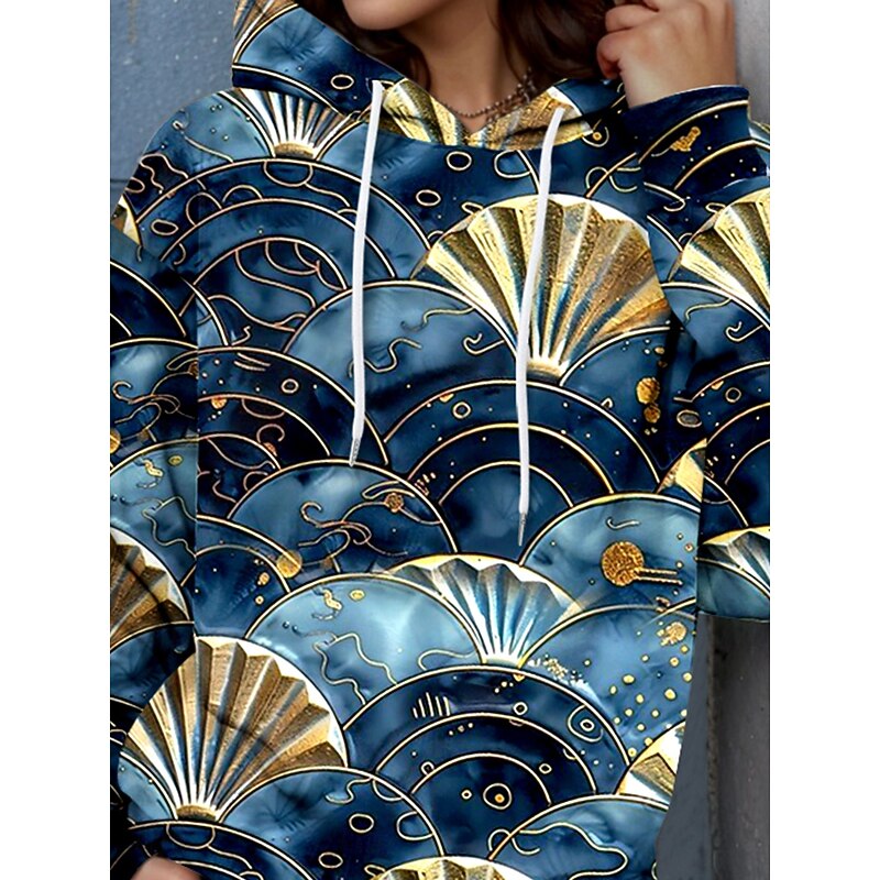 Women's Hoodie Pullover Sweatshirt Oversized Long Sleeve Casual Graphic Warm Active Hooded Regular Tops Street Dailywear Print Navy Blue Spring Fall Winter2
